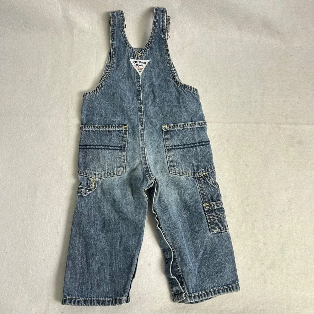 Vintage Style OshKosh Bgosh Kids 12M Blue Denim Carpenter Snap Inseam Overalls‎